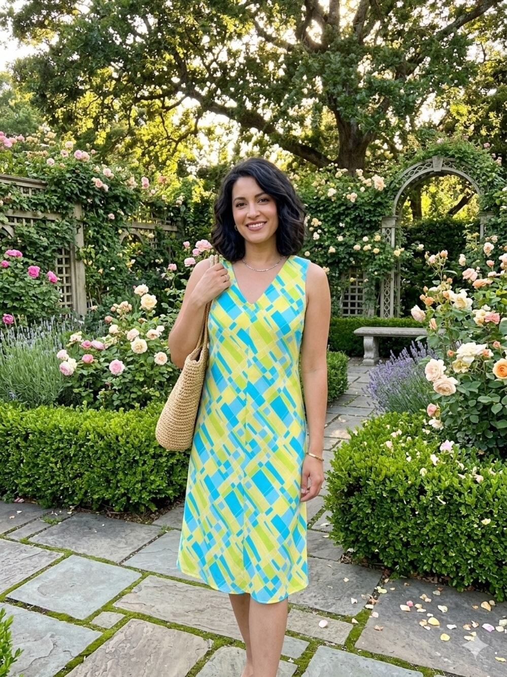 New York & Co. Neon Green Blue Sheer Thin Sleeveless V-neck Dress Size 10